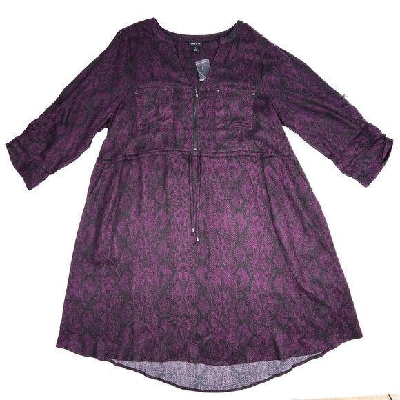 torrid Mini Brushed Rayon Purple Snake Print Drawstring Shirt Dress Size 1 - NWT - Picture 2 of 8